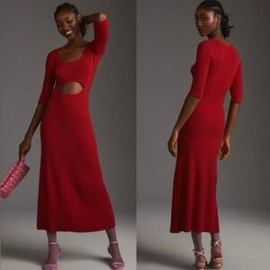 Favorite Daughter The Crush Ribbed Knit Cotton Cashmere Cutout Midi Dress